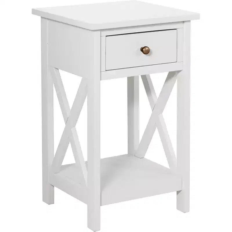 eHemco X-Side Rathe Nightstand End Table Side Table with Drawer and Storage Shelf