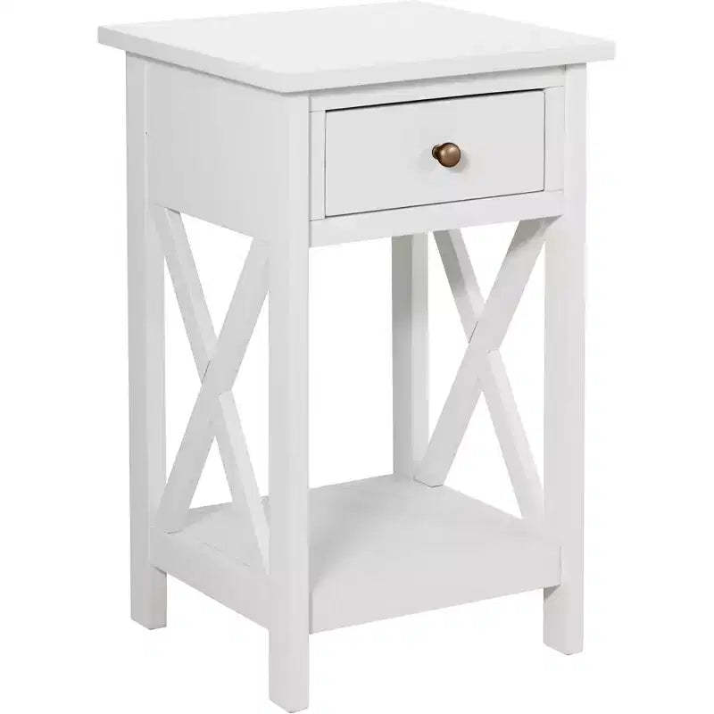 eHemco X-Side Rathe Nightstand End Table Side Table with Drawer and Storage Shelf