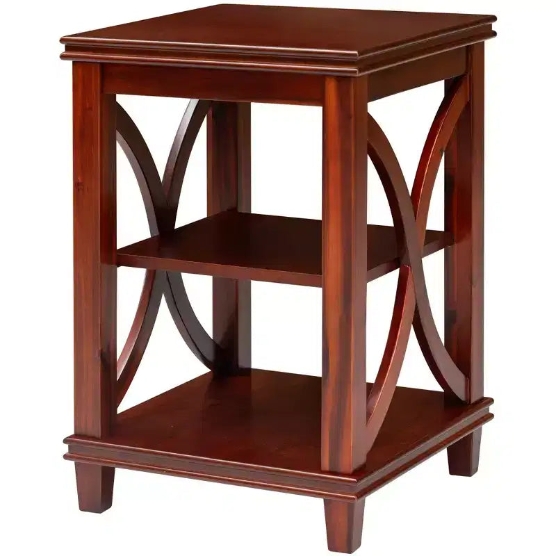 eHemco Solid Wood Square Sofa, End Table with X-Design, Side Table with Storage Shelves, Cherry