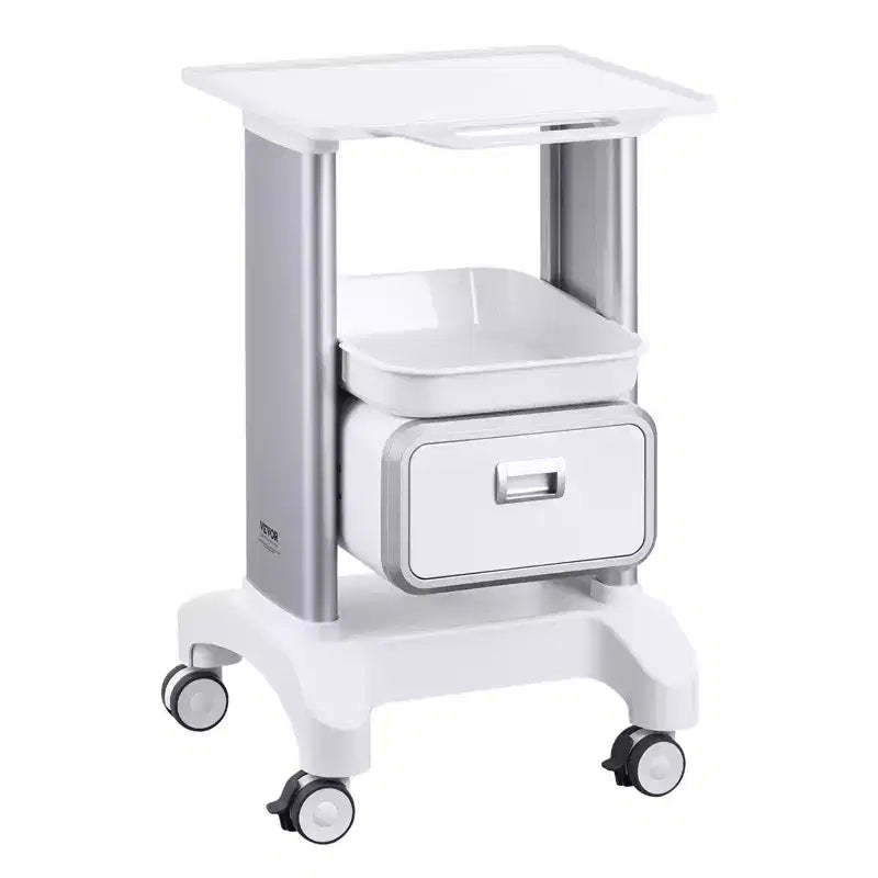 VEVOR 2 Tiers Lab Carts, Lab Utility Cart with 1 Drawer & 1 Top Tray, Mobile Medical Cart with ABS Material, Lab Rolling Cart