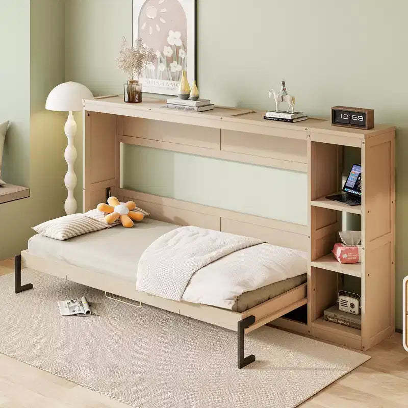 Whisen Twin-Size Murphy Bed with Built-In Bookshelf & Storage  Space-Saving, Sturdy LVL/MDF Design, No Box Spring Needed