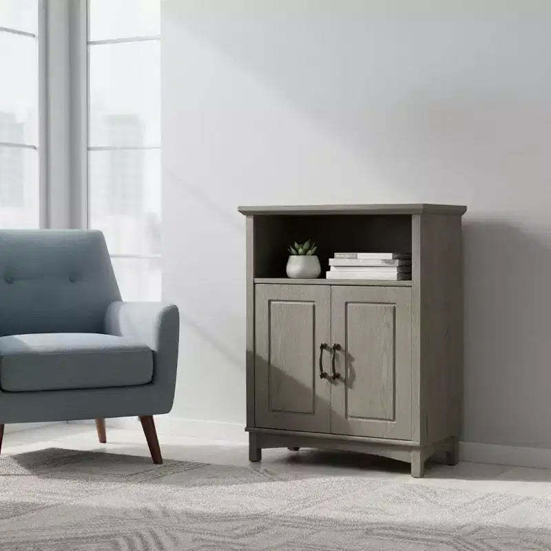 Teamson Home Russell Freestanding 2-Door Storage Floor Cabinet with Open Shelf, Salt Oak