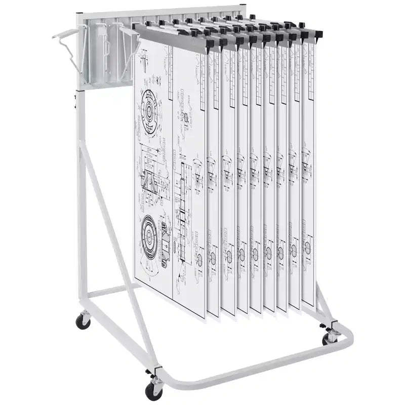 VEVOR Mobile Blueprint Storage Rack,Plan Holder with 12 Pivot Brackets,Mobile Blueprint Holder Adjustable Height & Length,(Rack Only Without Clamps)
