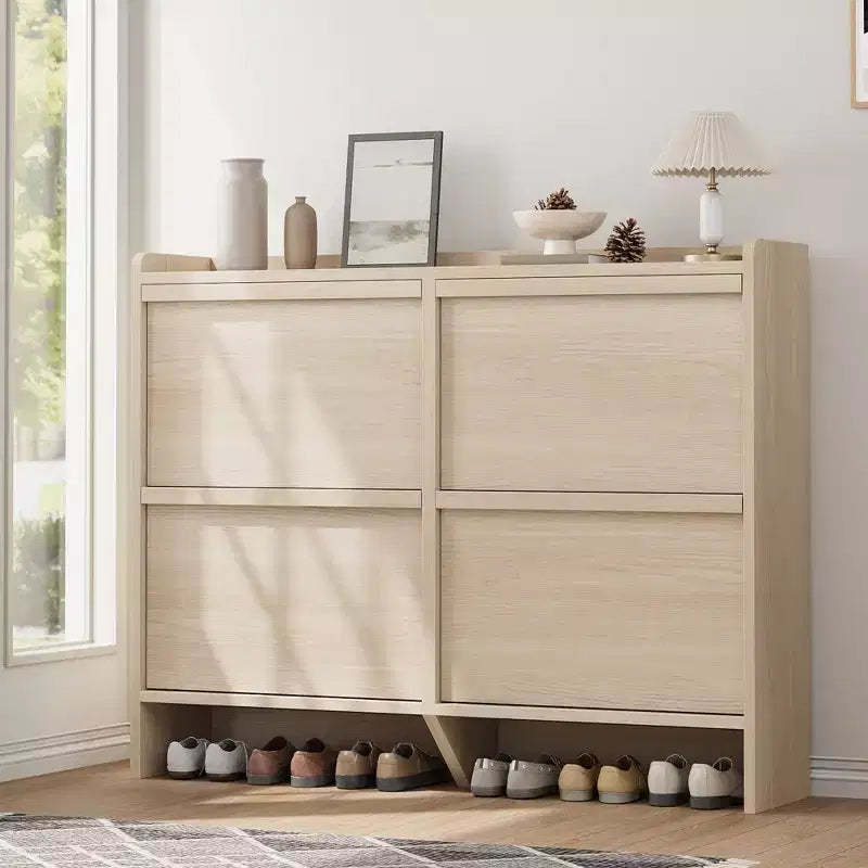 Shoe Cabinet with 4 Flip Drawers, Wooden Shoe Organizer Cabinet with Adjustable Shelf, Shoe Storage for Entryway, Shoe Cabinet Living Room, Natural