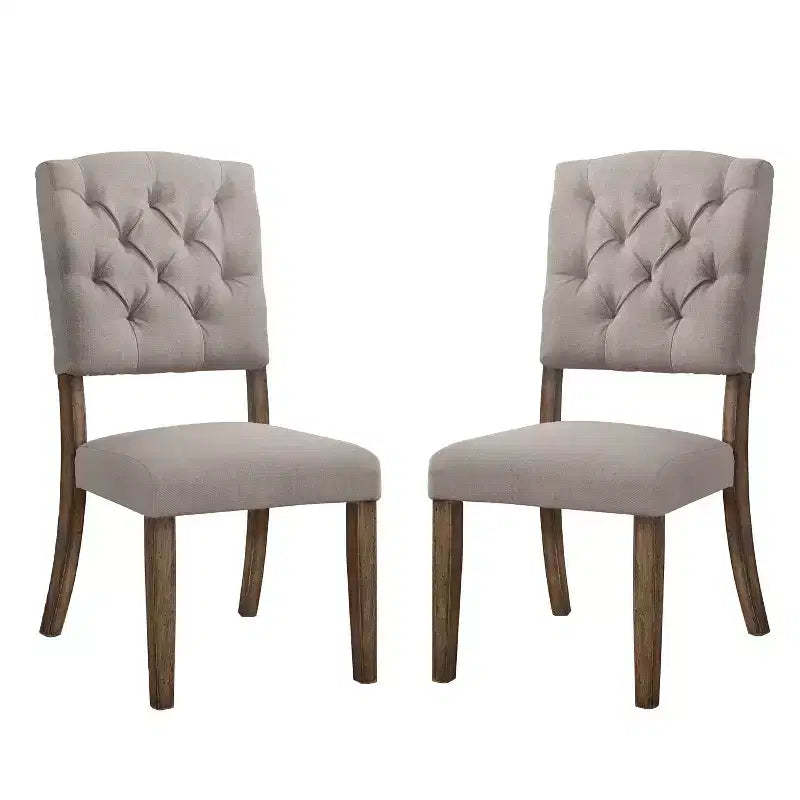 Simple Relax Set of 2 Linen Upholstered Side Chairs in Cream and Weathered Oak