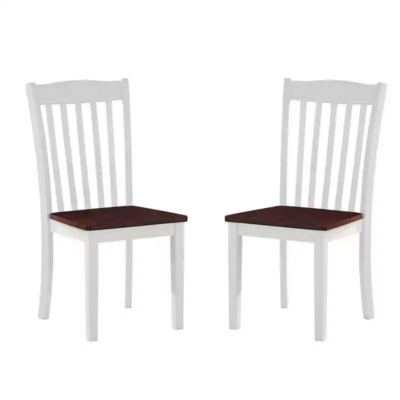 Simple Relax Set of 2 Wooden Side Chairs with Slatted Backrest in White and Walnut