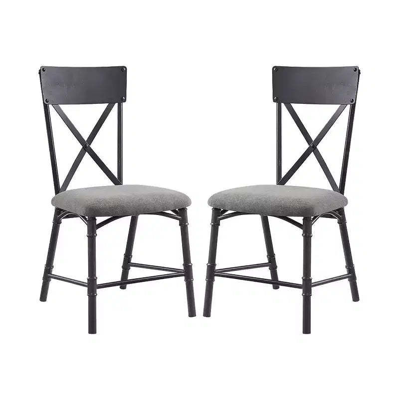 Simple Relax Set of 2 Fabric Upholstered Side Chairs with X-Shape Backrest in Gray and Sandy Black
