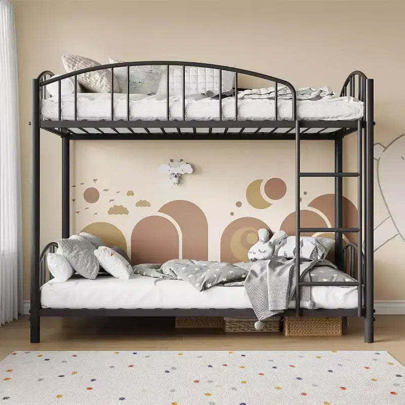 Twin Over Twin Metal Bunk Bed, Heavy-Duty Frame with Arched Guardrails and Safety Ladder, Sturdy Steel Design for Kids, No Box Spring Required.