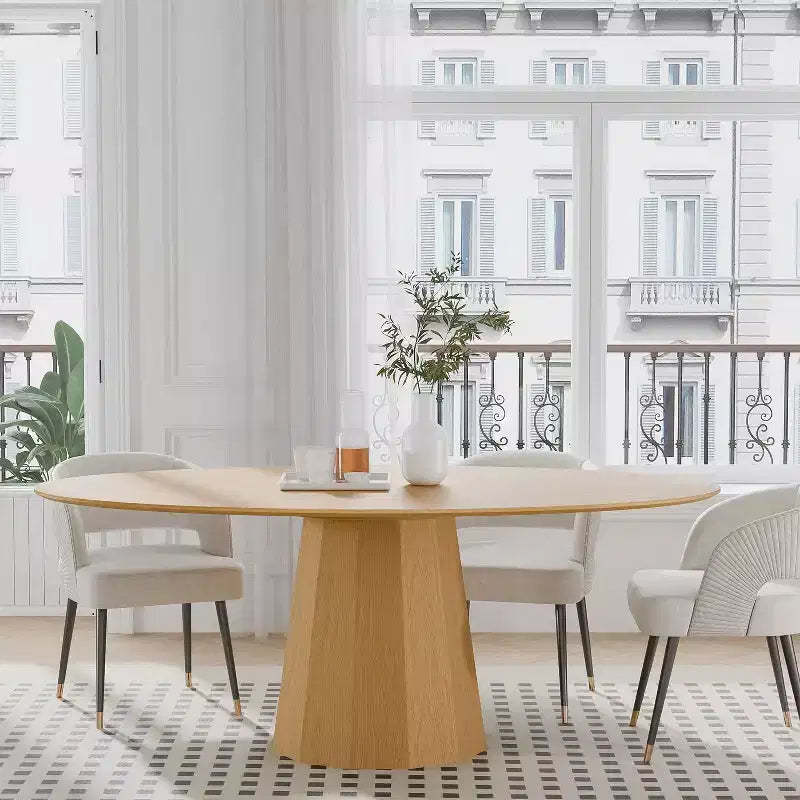 67-Inch Nordic Style Round Solid Wood Dining Table, Modern Simple Home Restaurant Large Round Table, Light Luxury Design