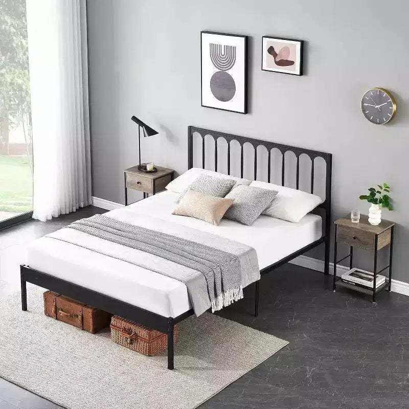 14 Inch Queen Bed Frame, Metal Platform Bed Frame with Headboard, No Box Spring Needed, Noise-Free, Non-Slip, Black
