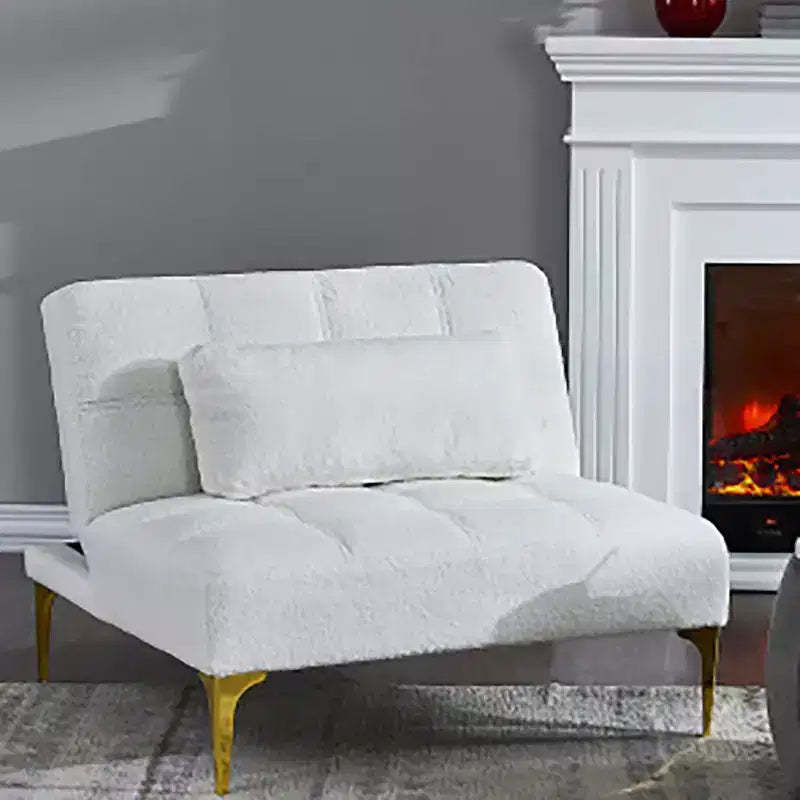 Convertible Futon Sofa Bed Modern Teddy Fabric Loveseat Sleeper Couch With Adjustable Backrest Metal Legs For Small Spaces Living Room