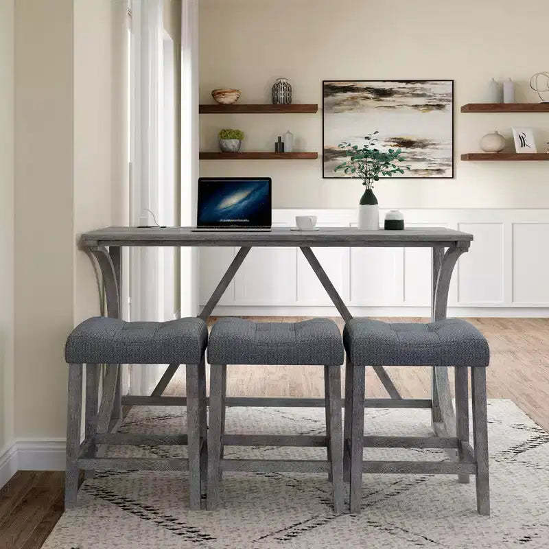 4-Piece Farmhouse Bar Height Dining Set with 3 Stool Counter Height Dining Set Breakfast Table Set Bistro Dining Set, Rustic&Industrial-ModernLuxe