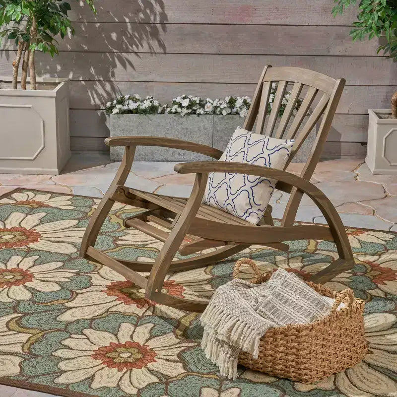 GDFStudio Kelsey Outdoor Acacia Wood Rocking Chair with Footrest