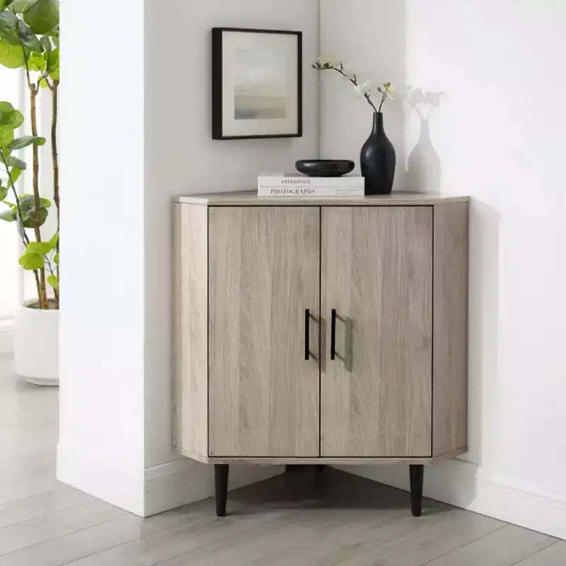 GDFStudio Hilary Modern 30 Triangle Wood Accent Corner Cabinet with 2 Doors