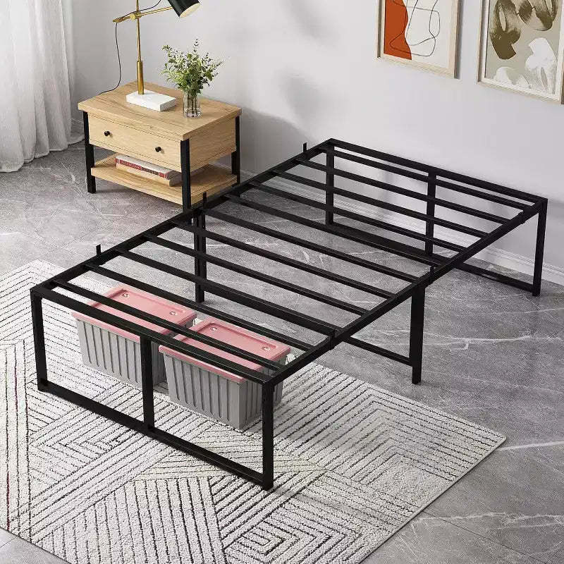 14 Inch Metal Full Bed Frame, Heavy Duty Platform, Sturdy Steel Slats, Mattress Foundation, No Box Spring Needed, Easy Assembly, Noise Free, Black
