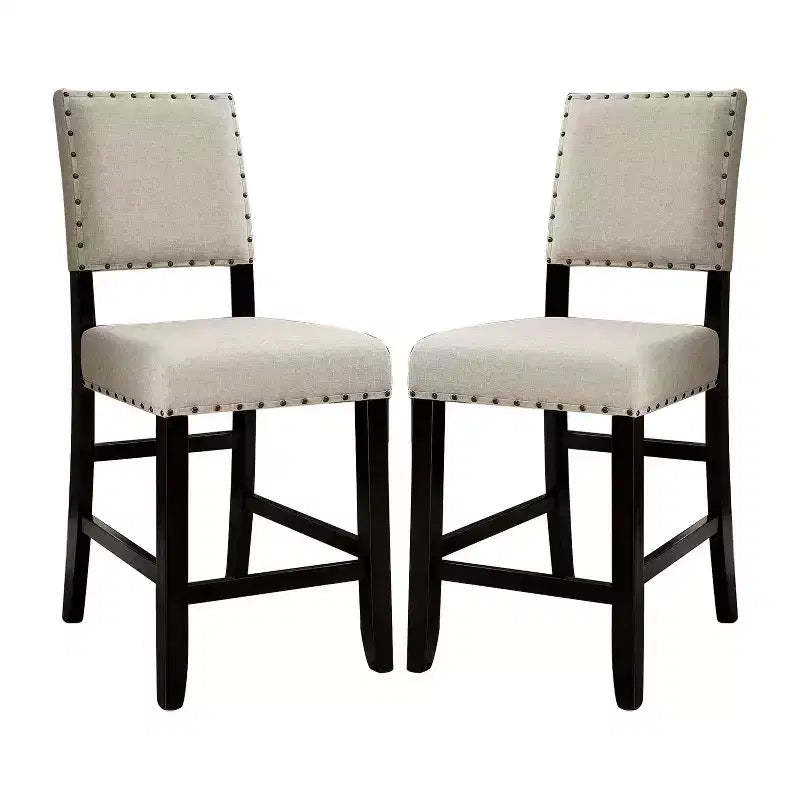Simple Relax Set of 2 Upholstered Counter Height Chairs in Antique Black and Beige
