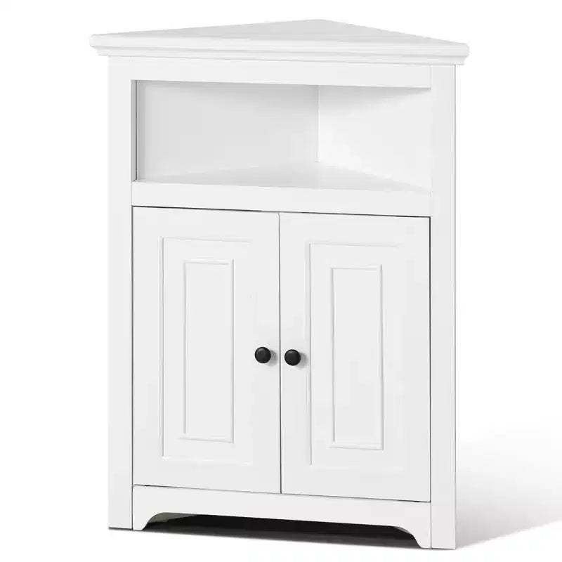 VEVOR 32 Corner Storage Cabinet, 3 Tiers Small Storage Cabinet with 2 Wooden Doors & Adjustable Shelves, Freestanding Corner Kitchen Cabinet