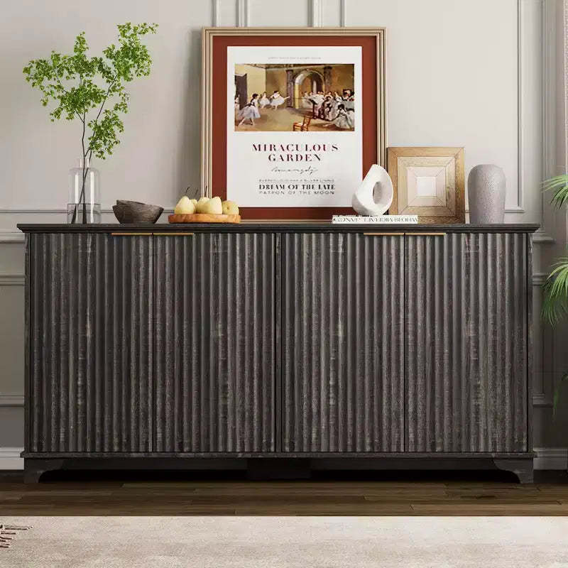Whizmax Fluted Buffet Sideboard Cabinet with 4 Doors and Storage, Storage Cabinet with Adjustable Shelves, Coffee Bar Cabinet for Kitchen, Living Room