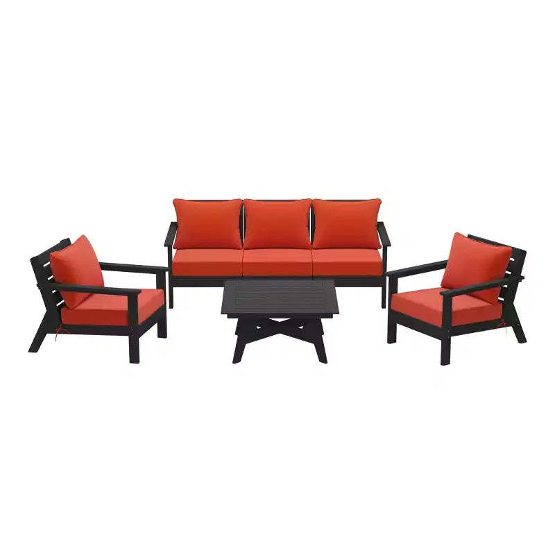 WestinTrends Avalon Outdoor 6-Piece Modular Sectional Patio Furniture Sofa Set, Black/Orange
