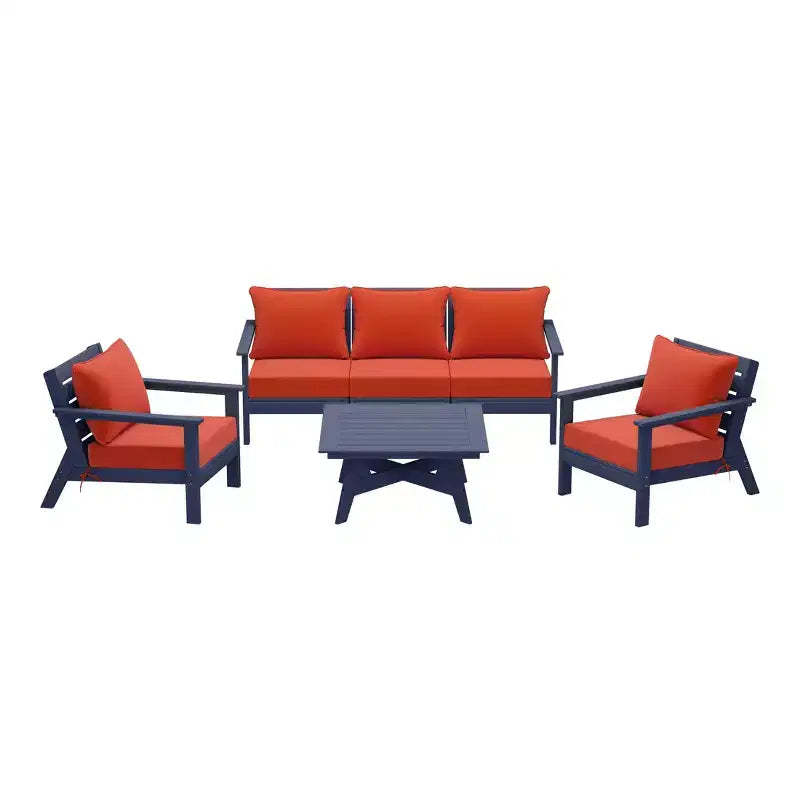 WestinTrends Avalon Outdoor 6-Piece Modular Sectional Patio Furniture Sofa Set, Navy Blue/Orange