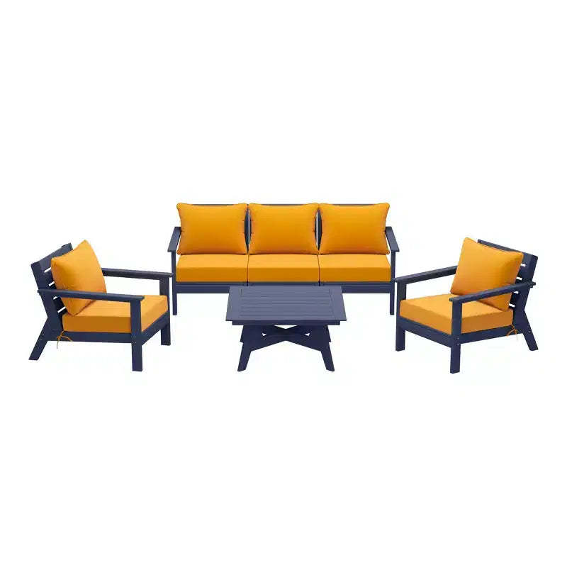 WestinTrends Avalon Outdoor 6-Piece Modular Sectional Patio Furniture Sofa Set, Navy Blue/Yellow