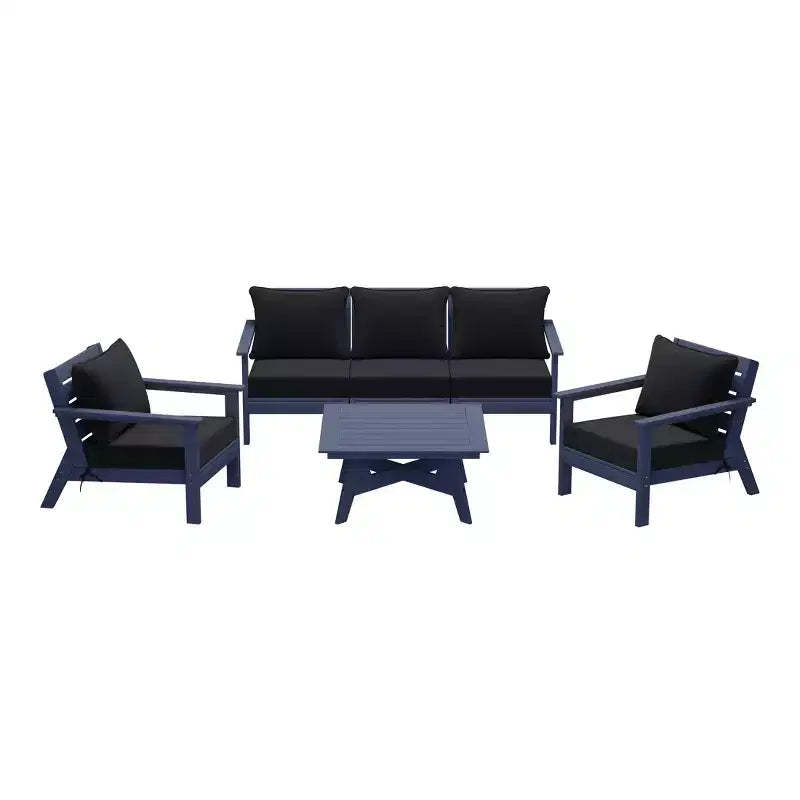 WestinTrends Avalon Outdoor 6-Piece Modular Sectional Patio Furniture Sofa Set, Navy Blue/Black
