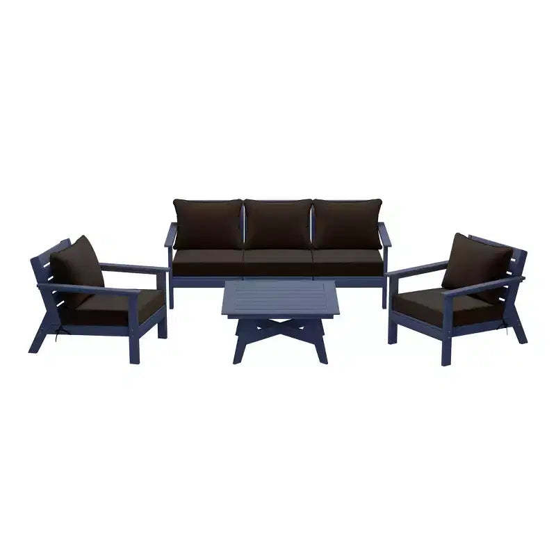 WestinTrends Avalon Outdoor 6-Piece Modular Sectional Patio Furniture Sofa Set, Navy Blue/Brown