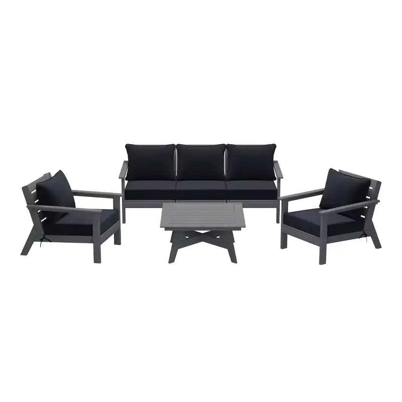 WestinTrends Avalon Outdoor 6-Piece Modular Sectional Patio Furniture Sofa Set, Gray/Navy Blue