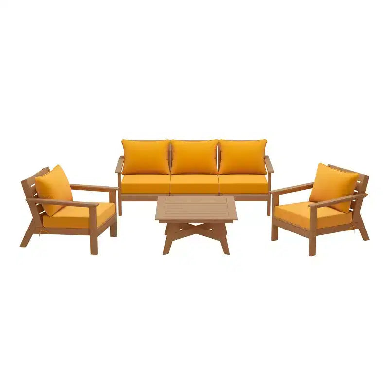 WestinTrends Avalon Outdoor 6-Piece Modular Sectional Patio Furniture Sofa Set, Teak/Yellow