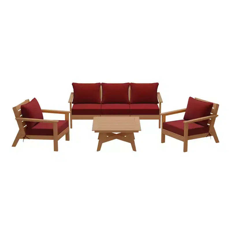 WestinTrends Avalon Outdoor 6-Piece Modular Sectional Patio Furniture Sofa Set, Teak/Red