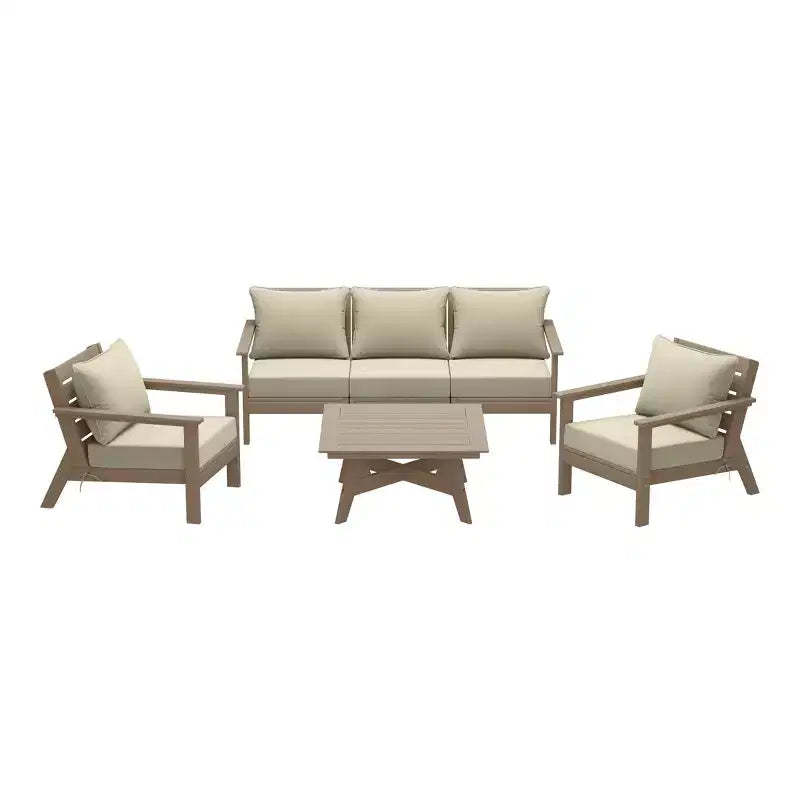 WestinTrends Avalon Outdoor 6-Piece Modular Sectional Patio Furniture Sofa Set, Weathered Wood/Beige