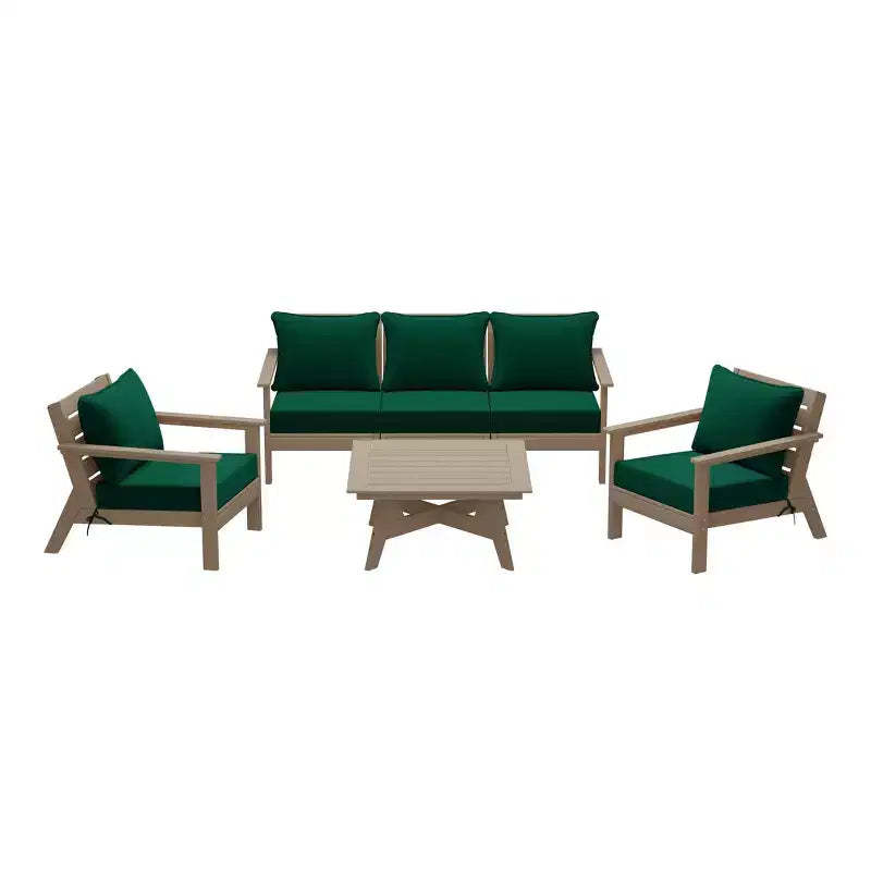 WestinTrends Avalon Outdoor 6-Piece Modular Sectional Patio Furniture Sofa Set, Weathered Wood/Green