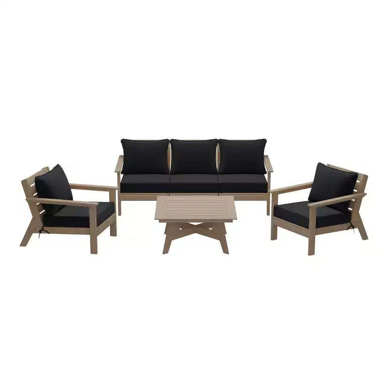 WestinTrends Avalon Outdoor 6-Piece Modular Sectional Patio Furniture Sofa Set, Weathered Wood/Black