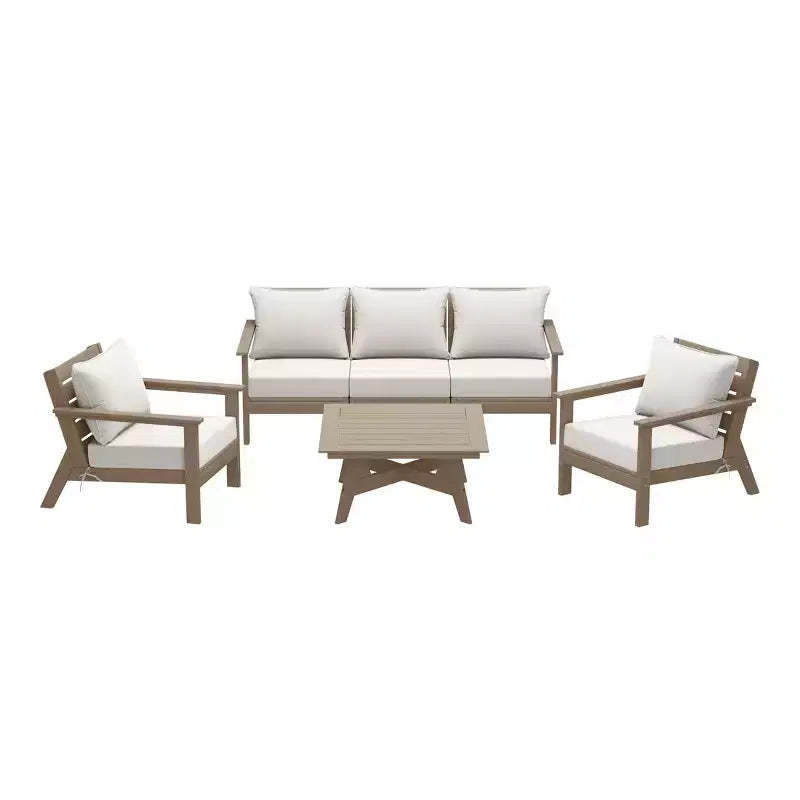 WestinTrends Avalon Outdoor 6-Piece Modular Sectional Patio Furniture Sofa Set, Weathered Wood/White