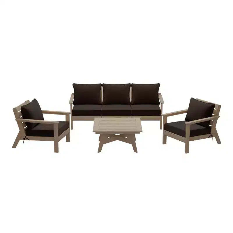 WestinTrends Avalon Outdoor 6-Piece Modular Sectional Patio Furniture Sofa Set, Weathered Wood/Brown