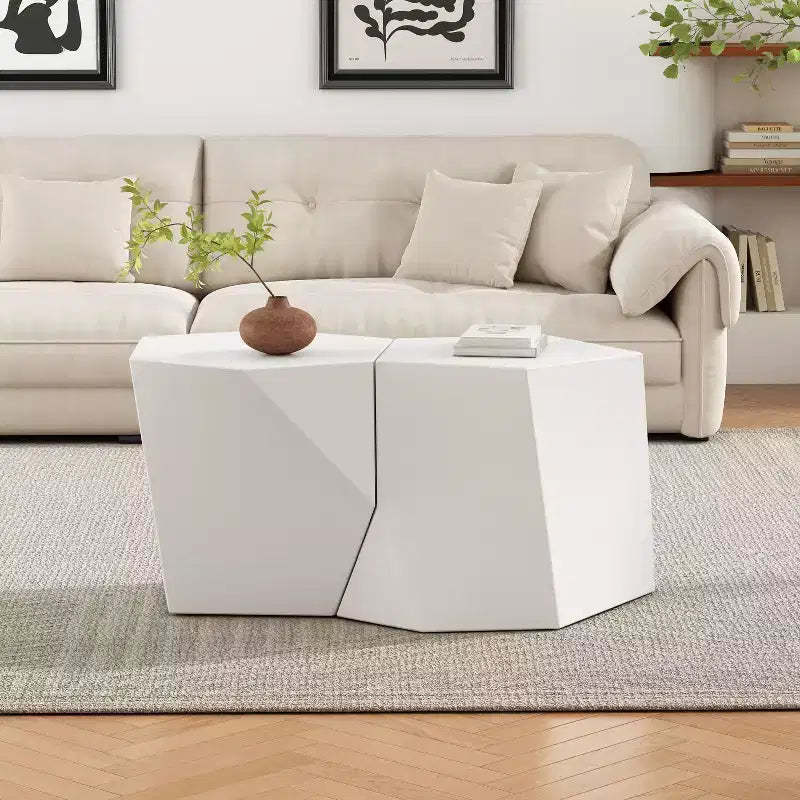 2-Piece Combination White Modern Geometric Coffee Table