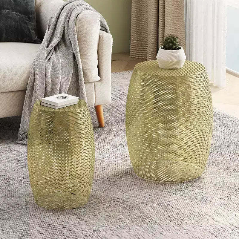 Modern Round Metal Hollow Side Tables - Set of 2