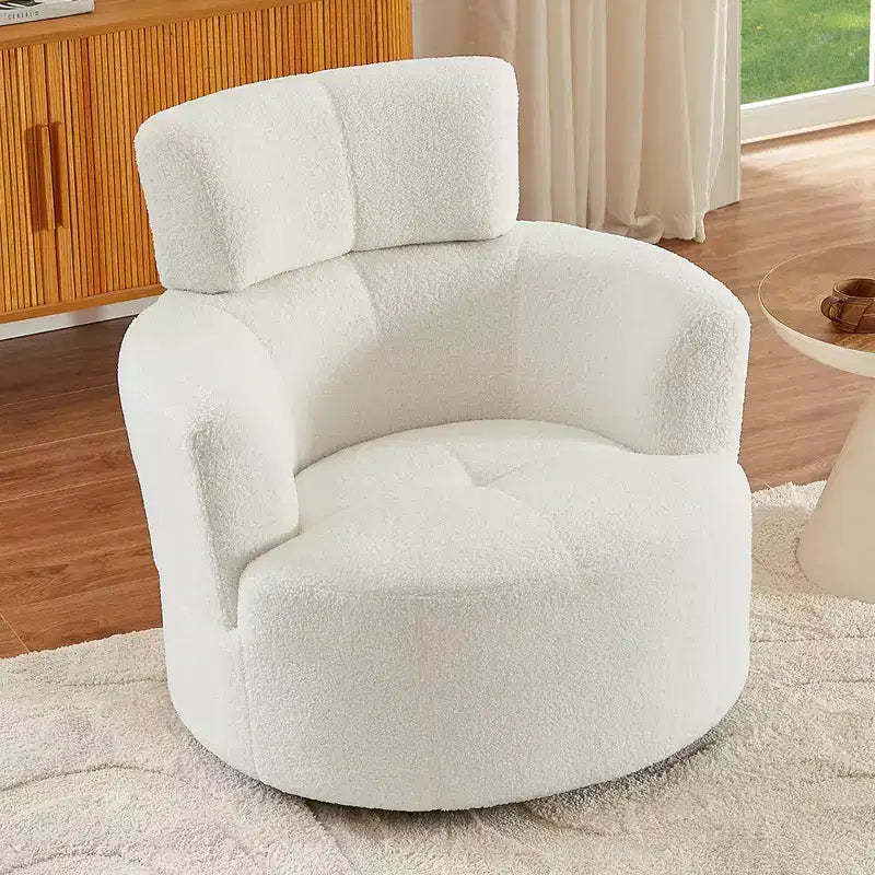 360 Swivel Barrel Chair with Adjustable Headrest - Plush Upholstered Accent Chair for Living Room, Office & Bedroom
