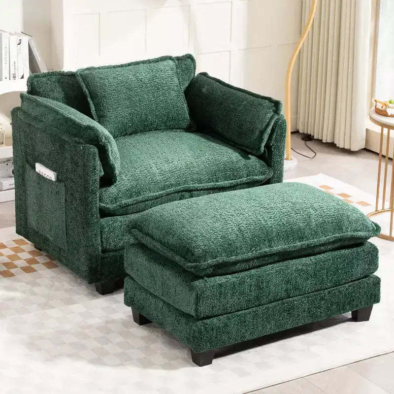 Chic Crate - Boucle Convertible Sofa Bed with Ottoman - 55 Wide Sleeper, Deep Cushions & Thick Arms - Living Room/Bedroom - 3 Luxe Colors