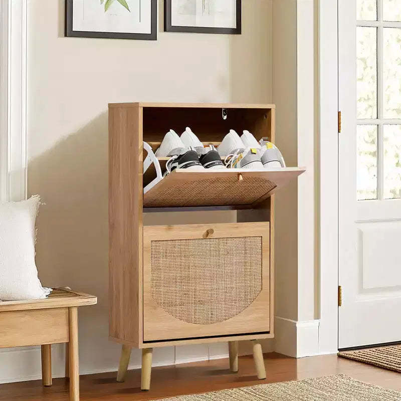 Karl Home Rattan Shoe Cabinet with 2 Flip Drawers