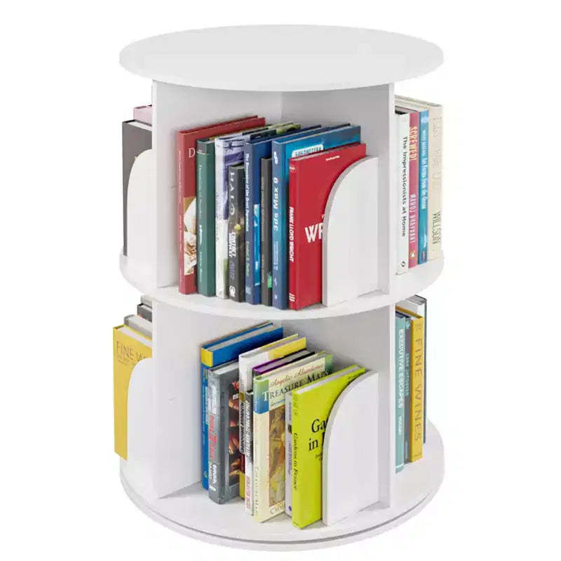 Rotating Bookshelf, Vertical 360 Spinning Shelf Organizer, Space-Saving Round Tower, White-SpaceAid