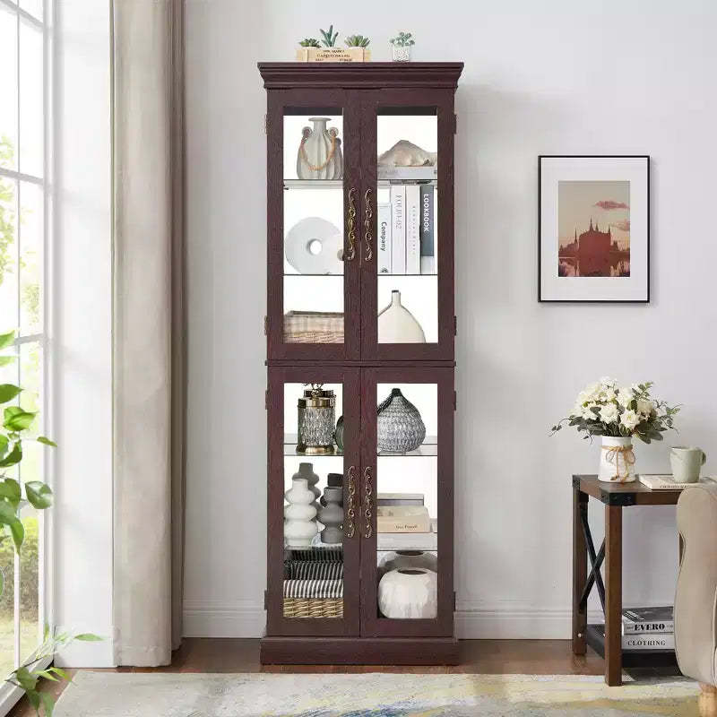 Vatros Lighted Glass Curio Display Cabinet Display Cabinet Glass Storage Cabinet