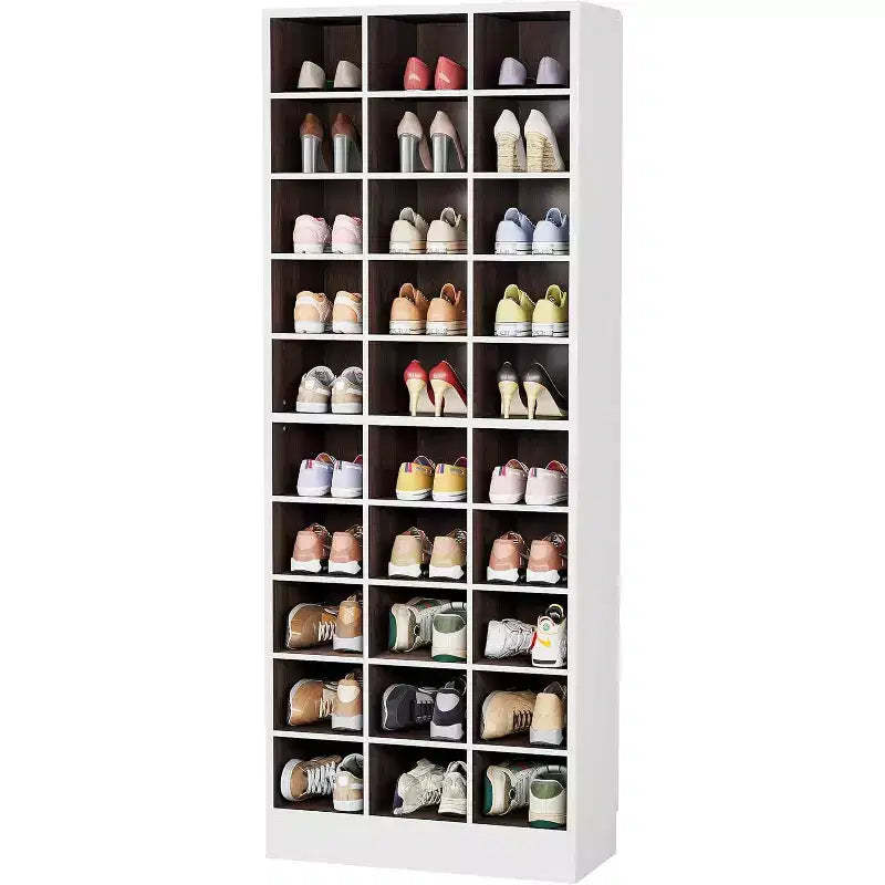 Lantine 10-Tier Shoe Storage Cabinet, White and Brown Wooden Shoe Rack with 30 Cubbies for Closet, Entryway, Living Room