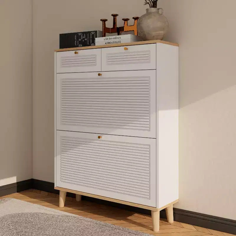 Shoe Storage Cabinet With 2 Flip Drawers, Narrow Hidden Shoe Rack Cabinet, Freestanding Shoe Organizer For Hallway Living Room Apartment