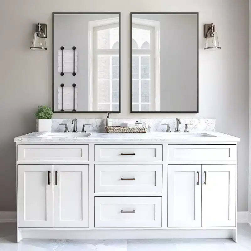 Double-Sided Mounted Rectangular Hanging Mirror with Thin Edge, Right Angle, Black Aluminum Alloy