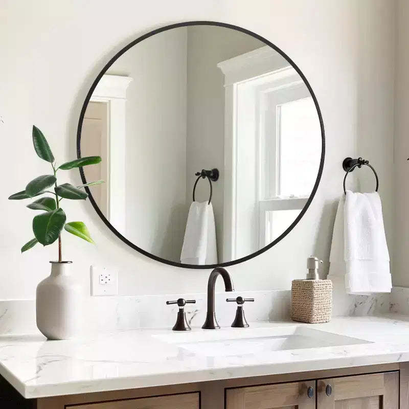 Circular Hanging Mirror with Thin Edge, Black Aluminum Alloy