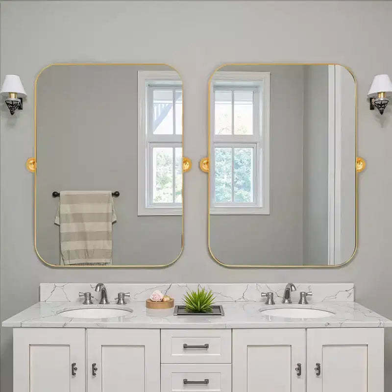 Premium 80cm Gold Iron Rectangular Mirror with Rounded Corners, Hardware, 4cm Depth (Double-Sided)