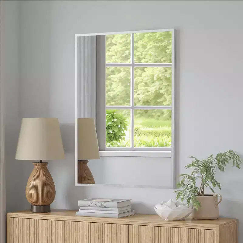 Modern 96cm Silver Aluminum Rectangular Mirror with Slim Frame, Right Angles, 1.5cm Depth