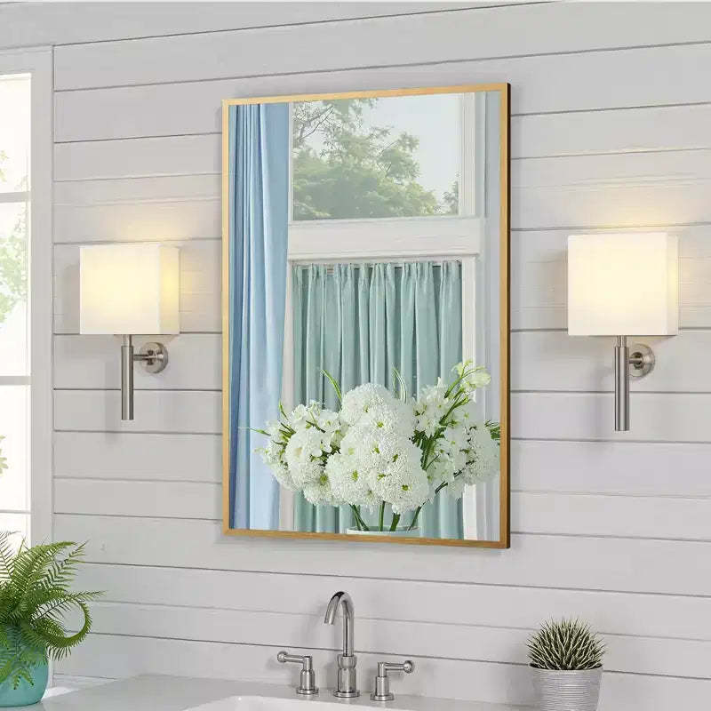 Sophisticated 91cm Gold Aluminum Rectangular Mirror with Slim Frame, Right Angles, 1.5cm Depth (Double-Sided)