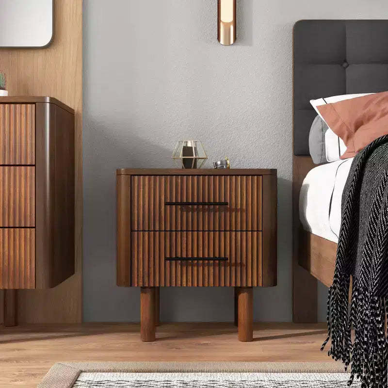 GDFStudio Evelina Mid Century Modern Solid Wood 22 Rectangle Nightstand with 2 Drawers